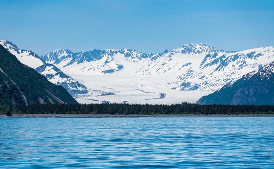 Wide view of the Bear Glacier entering Resurrection Bay near Seward Alaska