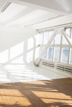 Large sunny photo studio with cyclorama and large panoramic windows