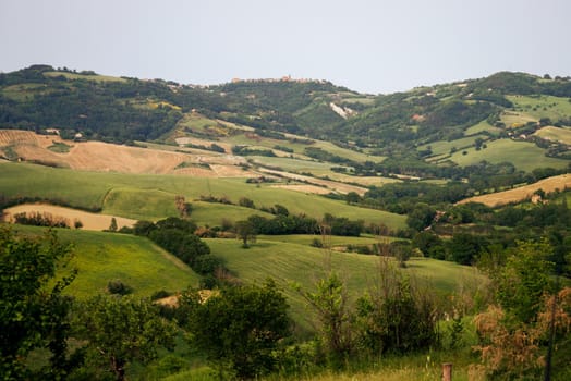 The fields under the antique city of Mondaino, seen from Belvedere Fogliense