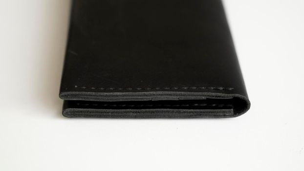 Men's black empty leather wallet with a zip and lots of pocket. Leather accessories