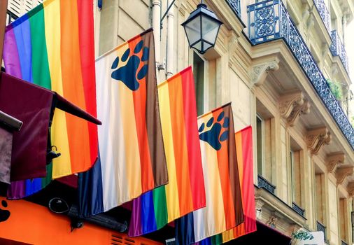 Pride rainbow lgbt gay flag being waved on wall bg