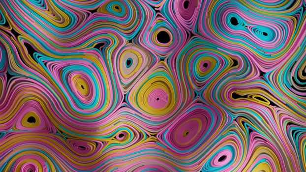 3d render top view multicolored topographic abstract circular fields in 4k