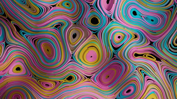 3d render top view multicolored topographic abstract circular fields in 4k