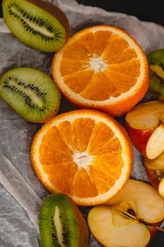 Luxurious fruit background. Studio photography of various fruits isolated on black background. Copy space. high resolution product