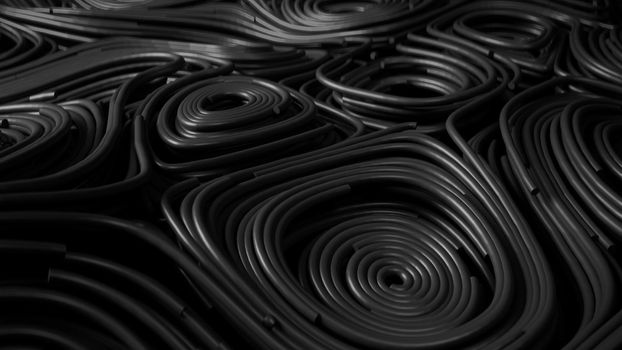 3d render black floating topographic abstract round field in 4k