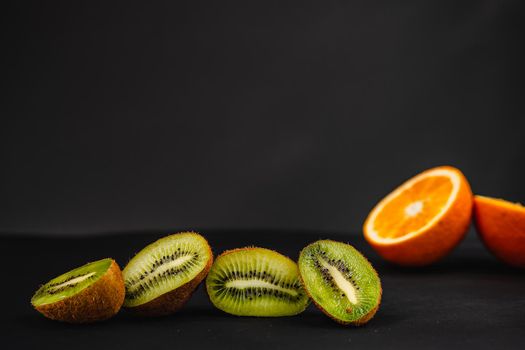 Luxurious fruit background. Studio photography of various fruits isolated on black background. Copy space. high resolution product