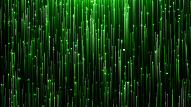 Glamorous green shine Line and particles on a black background4k