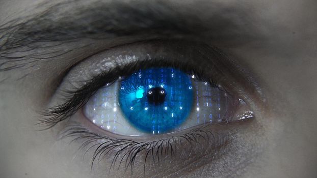 Macro blue neon futuristic HUD eye plan 4k