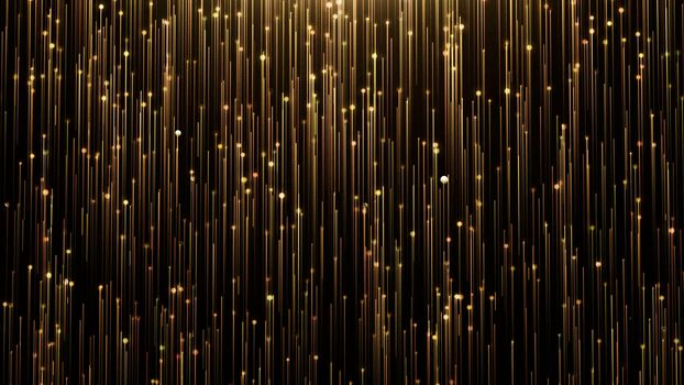 Glamorous gold shine Line and particles on a black background 4k