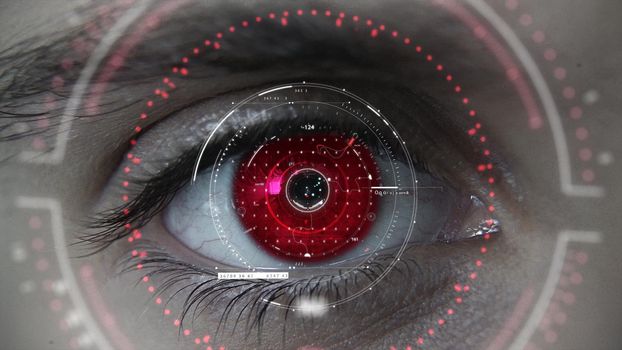 Macro red neon futuristic HUD eye plan 4k