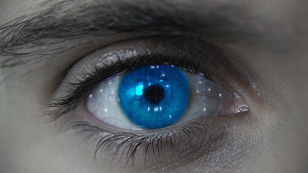 Macro blue neon futuristic HUD eye plan 4k