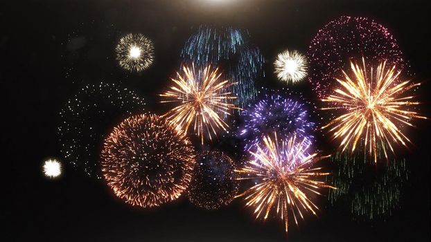 3d render of various fireworks and salute 4k
