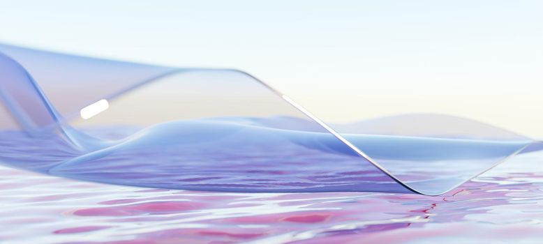 Wind glass ribbon on water. abstract wallpaper for banner. 3d rendering