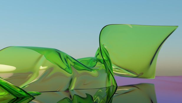 Wind glass ribbon on water. abstract wallpaper for banner. 3d rendering