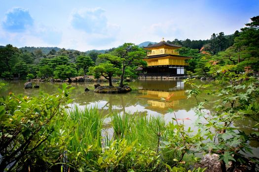 The shariden at Rokuon-ji, commonly known as the Golden Pavilion (Kinkaku-ji). A Zen buddhist temple in Kyoto, Japan.