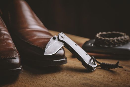 stainless steel pocketknife with blackwash finish on blade and handle