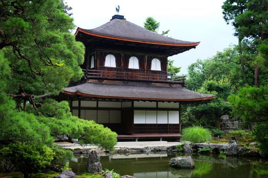 The kannonden at Jisho-ji, commonly known as the Silver Pavilion (Ginkaku-ji). A Zen buddhist temple in Kyoto, Japan.
