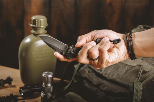 stainless steel pocketknife with blackwash finish on blade and handle