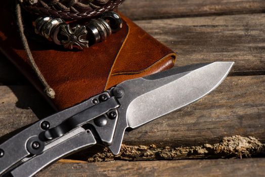 stainless steel pocketknife with blackwash finish on blade and handle