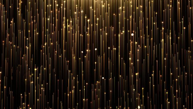 Glamorous gold shine Line and particles on a black background 4k
