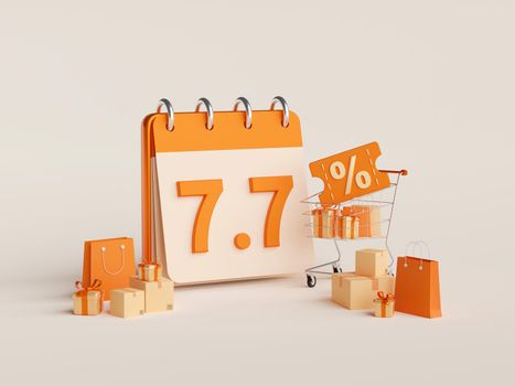 3d illustration of Promotion deal 7.7 with discount price for shopping