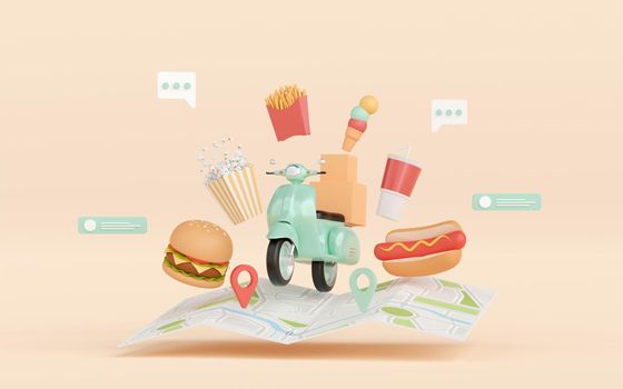 3d illustration of Banner of food delivery by scooter
