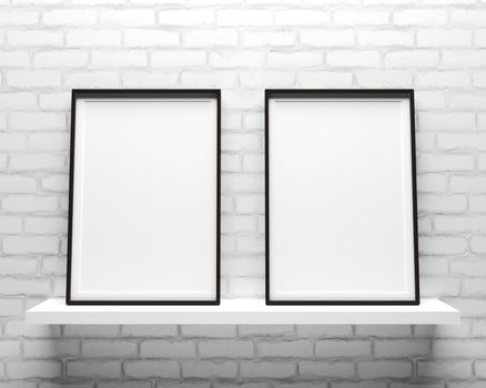 Elegant and minimalistic picture two frames standing on gray wall. Design element. 3D render