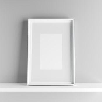 Elegant frame stand on the shelf. 3D Graphic illustration render