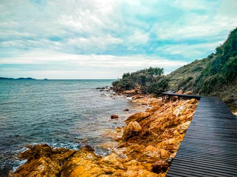 Wooden Bridge On A Walking Trail In The Mountains at Khao Laem Ya National Park Rayong Thailand