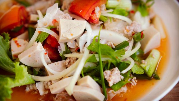 spicy vietnamese sausage salad Thai street food