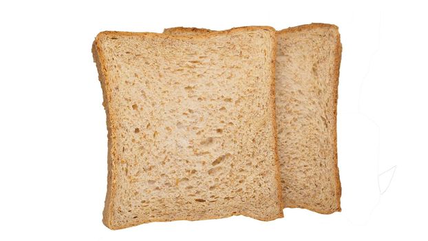 Toast bread stands in a row close-up  Isolated white background  with clipping path