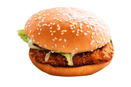 chicken fried burger  on white paper background with path for selection.