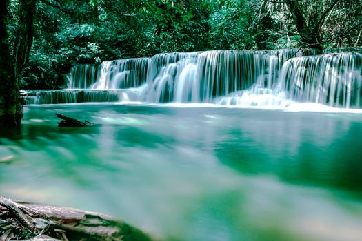 Long exposure of 7-tier waterfall in a national park .Huai Mae Khamin waterfall Kanchanaburi Thailand