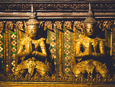 close up  Thai golden godness sculpture decorated on Thai temple