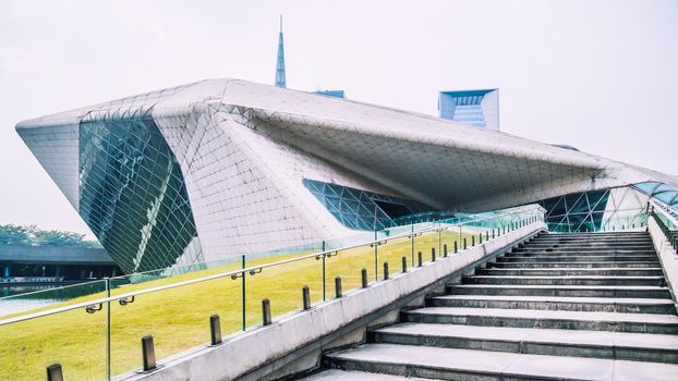 December 2019 Guangzhou China ,Guangzhou Opera House is a Chinese opera house in Guangzhou, Guangdong province, People's Republic of China. Designed by Zaha Hadid, it opened on the 9ᵗʰ of May in 2010