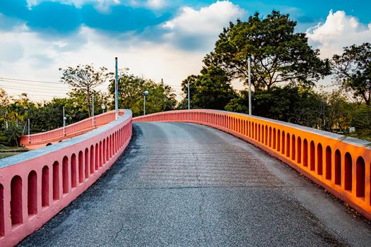 red bridge in  Chatuchak Park Bangkok Thailand