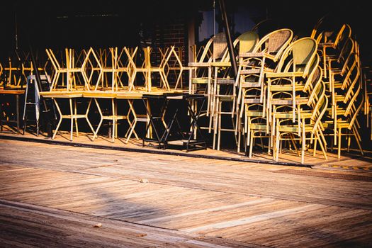 chairs on table closed restaurant Covid -19  business idea
