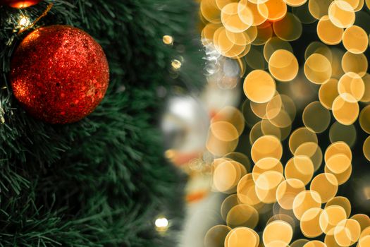 Christmas Tree red Ball And  gold Bokeh Background.