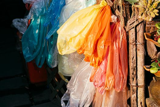 Colorful reusable plastic bags. Plastic Dry Cleaning Bags for save the earth.