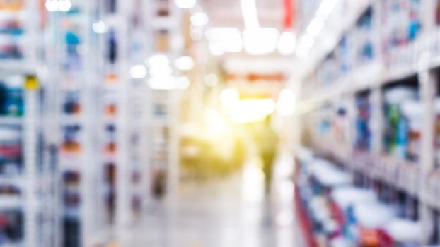 Abstract blurred supermarket. Blurred background of seMarket shop and supermarket interior