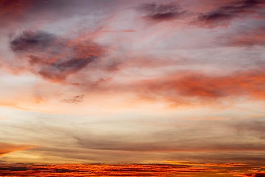 Sunset Orange color cloudy Sky Background In The Evening time.