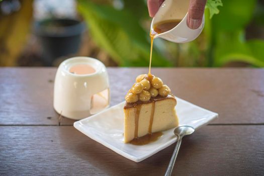 Macadamia Caramel Cake homemade cake dessert sweet topping with caramel.