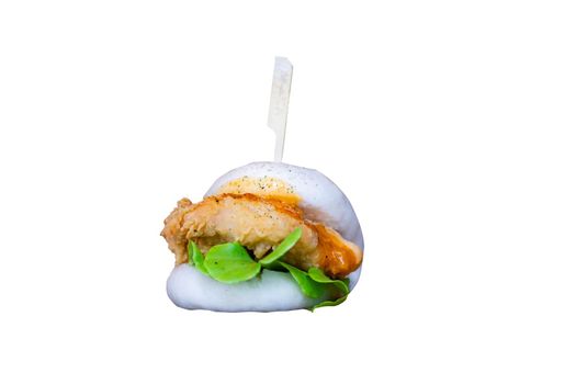 Steamed Hirata Buns (Boa Buns) Japanese hamberger isolated on white background with clipping path.