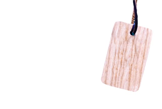wooden tag label with string isolated on white background with clipping path