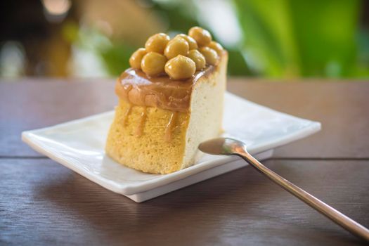 Macadamia Caramel Cake homemade cake dessert sweet topping with caramel.