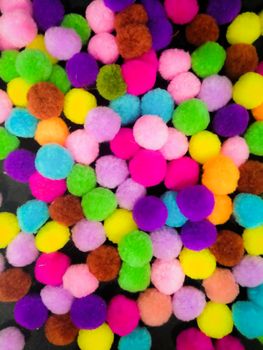 Close up sweet Colorful Pom Poms ball Texture abstract Background for web design