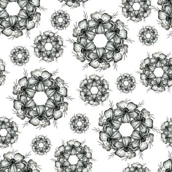 Seamless Pattern with Hand-Drawn Flower. Black Background with Thin-leaved Marigolds for Print, Design, Holiday, Wedding and Birthday Card.