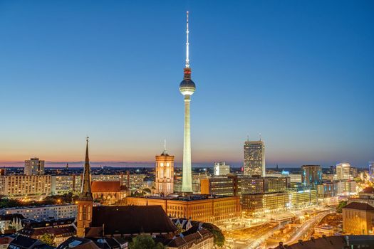 The famous TV Tower and downtown Berlin at night