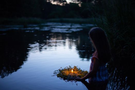 Girl swims in river late at night