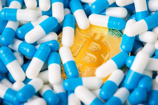 Concept of medicine, treatment, paying medical expenses in cryptocurrency